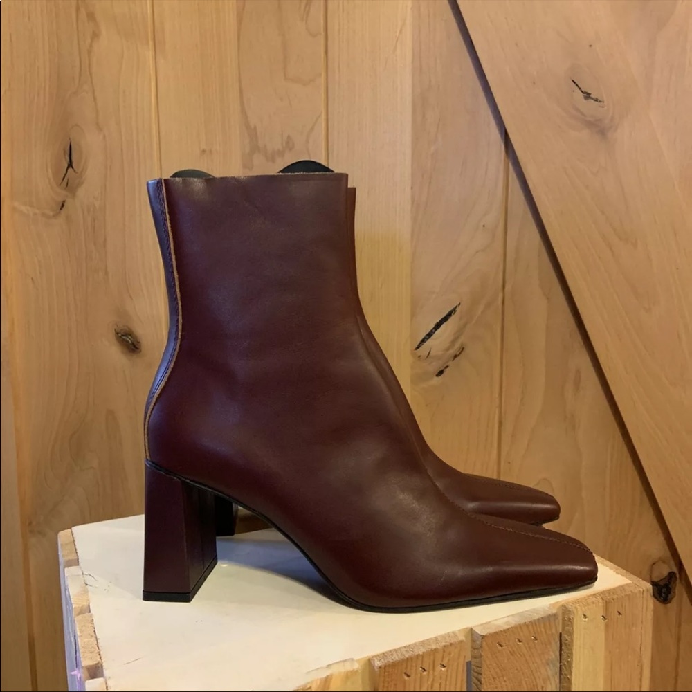 NWT ZARA Burgundy Leather Heel Boots 38
